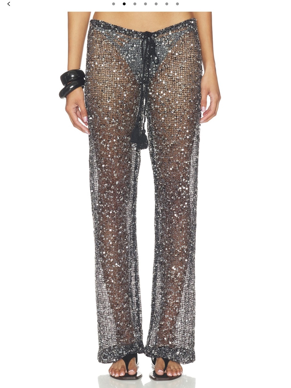 Sheer Sequin Knit Wide-Leg Pants - Black